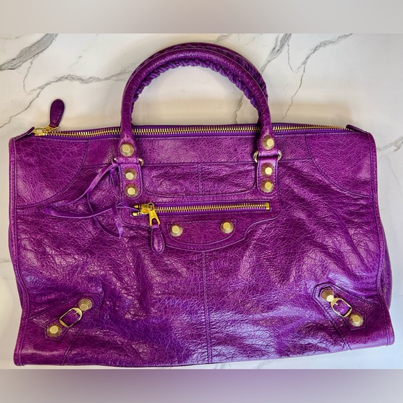 Balenciaga Bags Balenciaga 23 Ultra Violet Purple Work Leather Bag With Giant 12 Gold